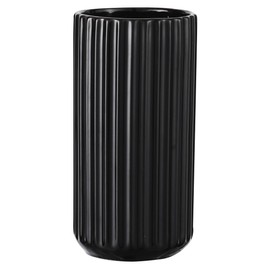 Black Ceramic Vase for Flowers, Modern Black Vase for Home Decor, Tall Ribbed Vase for Living Room, Office, Mantel, Bookshelf, Dining Table, 8 inches