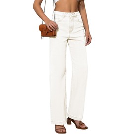 ETTELO Womens Jeans Mid Waisted Straight Leg Loose Stretchy Lightweight Tummy Control Trendy Jeans for Women 2024 Beige