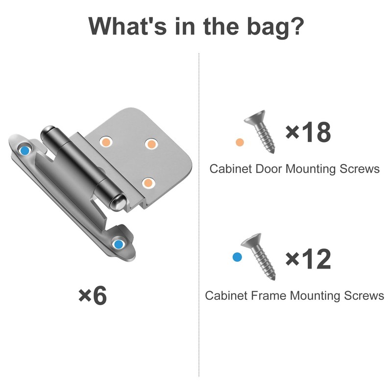 6 Pack 3 Pairs 3/8" Inset Kitchen Cabinet Door Hinges,