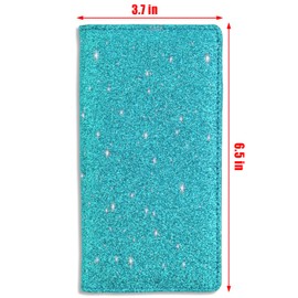 Sanlykate Glitter Checkbook Cover for Girl Women, RFID Blocking PU Leather Standard Register Check Book Case With Pen Inserts & Free Divider, Blue