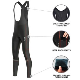 FDX Men’s All Day Cycling Bib Tights – Italian Roubaix Fabric, Breathable, Padded, Quick Dry Thermal Bike Bib Pants – All Day Winter Bicycle Riding Trouser, Biking Leggings(Red-2XL)