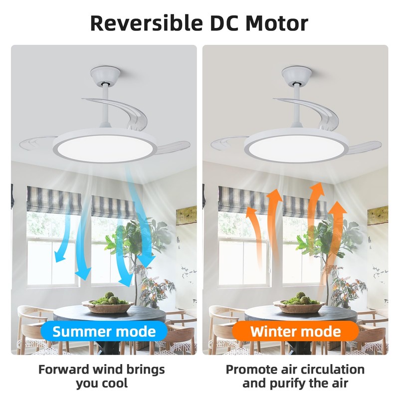 Fanyamei 42 inch Retractable Ceiling Fan with Lights,6 Speed Dimmable