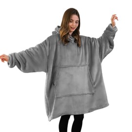 Good Nite Wearable Blanket Oversized Hoodie Blanket for Women & Men Sherpa Snuggle Blankets for Adults Fluffy Warm Hooded Throw with Pockets Grey (Grey, 98x100cm)