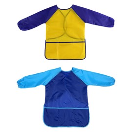 ccHuDE 2 Pcs Kids Art Smocks Children Painting Aprons Long Sleeve Drawing Aprons Waterproof Paint Aprons Toddler Play Aprons with 3 Pockets Blue