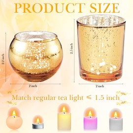 48 Pcs Votive Candle Holders Mercury Glass Candle Holder Tea Lights Candles Holders for Wedding Party Bridal Shower Anniversary Valentine's Day Table Centerpieces Decorations, 2 Styles (Gold)