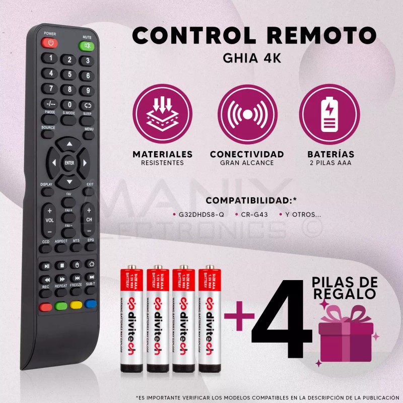 Ghia Control Remoto Compatible Con Ghia Pantalla Cr-g43 Smart Tv