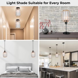 GIGGI Small Gold Crystal Light Shade 16cm x 20cm, Cylinder Shape with Oval Rings, Lampshades for Ceiling Lights & Bedside Lamps, Lamp Shades for Bedroom, Living Room, Kitchen, Hallway