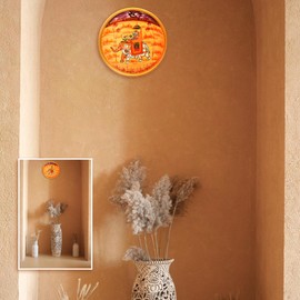 Hand Painted Decorative Wall Plate Round Display Wooden Plate Home Décor Art Gifting Article (Elephant Safari)