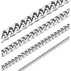 XIRUVE Width 3 mm/5 mm/7 mm/10 mm, Length 36-76 cm Selectable Classic Solid Curb Chain Men Women Stainless Steel Necklace, Stainless Steel, No Gemstone