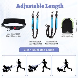 LEOSASA Hands Free Double Dog Leash for Two Dogs- No Tangle No Pull Dual Leash with Padded Adjustable Waist Belt & Reflective Stitching - Ideal for Running, Jogging, Hiking with Medium & Large Breeds