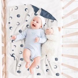 Bearmoss Baby Blanket, Cotton Baby Blankets, Newborns, Soft Crawling Blanket for Children, Muslin Sleeping Blankets for Toddlers, Girls, Boys, 70 x 100 cm (BlaueMond)