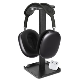 XMANA 2-in-1 Aluminum Headphone Stand & Phone Holder Rack - Sleek, Sturdy & Ergonomic Design Gaming Headset Stand for Desk Organization - Gamer Gifts (Black)