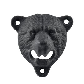 Matte Sanding Black Cast Iron Wall Mount Bottle Opener Grizzly Bear Teeth Bite with Small Narrow Stainless Steel Cap Catcher