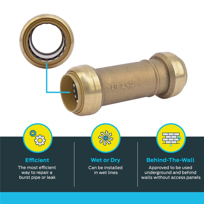 SharkBite 1 x 1 in Slip Coupling, Push-to-Connect Brass Plumbing