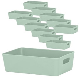 12 x Organiser Boxes, 6 cm High, Silver Green, 20 x 12.5 x 6 cm, 1.2 Litres, Organiser Basket, Drawer Organiser Box, Plastic Organiser System