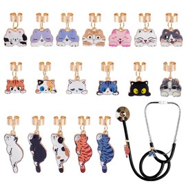 WEBEEDY 18 Styles Katze Stethoskop Charme personalisiert, einstellbare Kitty ID Namensschilder Zubehör für Arzt Krankenschwester medizinische Arbeiter Krankenpflege niedlich Stethoskop Schmuck