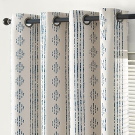 JINCHAN 100% Blackout Curtains Boho Curtains for Bedroom 72 Inches Long White Curtains with Blue Pattern Grommet Top Thermal Insulated Curtains Modern Room Darkening Drapes Window Curtain Set 2 Panels