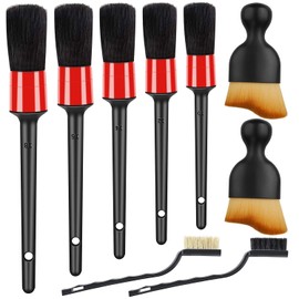 XNBTFK Car Detailing Brush Set, 9 Pcs Car Interior Cleaning Brushes Kit Includes 5 Boar Hair Detail Brush, 2 Wire Brush and 2 Soft Hair Cleaning Brush for Cleaning Car Interior Exterior