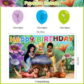 Tinkerbell Birthday Party Decoration,Photo Background 5 x 3 FT, 18 Pcs Balloons,Tinkerbell Fairy Princess Merch Party Backdrop Supplies
