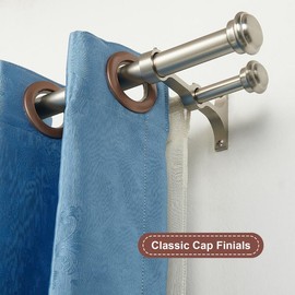 Brushed Nickel Double Curtain Rods, Double Curtain Rod for Windows 36-72", Heavy Duty 1-Inch Front and 5/8 Inch Back Double Drapery Rods, Adjustable Double Rod Curtain Rods with End Cap Finials