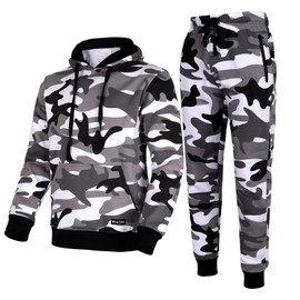 Men's Tracksuit 2 Piece Sweatsuit Set Long Sleeve Pullover Athletic Suit Sweatpants Casual Sport Jogging Suits With Pockets（Camo White S)