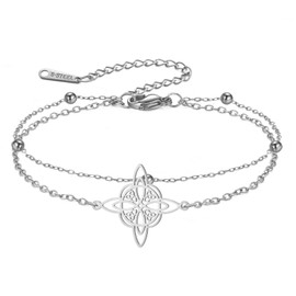 TEAMER Adjustable Witches Knot Bracelet Stainless Steel Dainty Double Layer Beads Chain Bracelet Amulet Vintage Jewelry For Women (Silver)