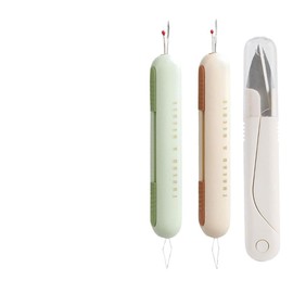 3 Pcs Needle Threaders, 2 in 1 Needle Threader and Seam Kit with Ripper Tool, Portable Scissors, Three-Color Automatic Needle Threaders for Hand Sewing