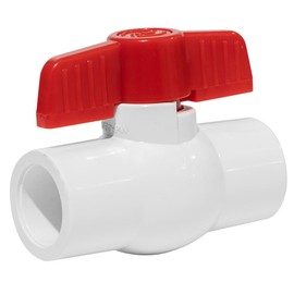 1/2 Inch PVC Ball Valve ASTM SOCKET Water Shut-Off Schedule 40X Solvent Connections T-Handle White & Red KZUVETAON