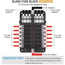 LLK 12-Way Blade Fuse Box Block Holder LED Indicator 6 12 24V Auto Marine Waterproof