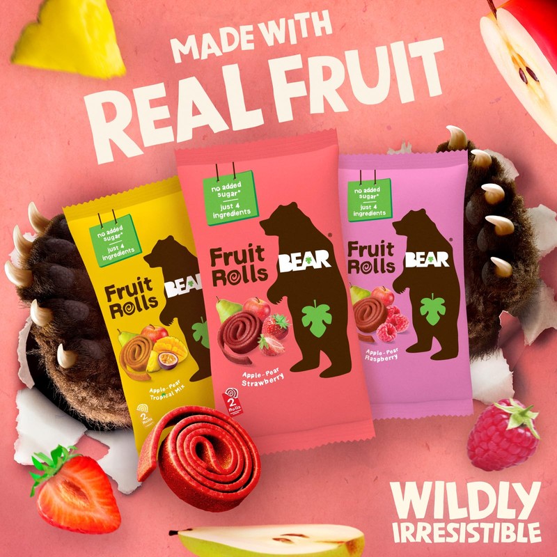 BEAR Real Fruit Snack Rolls - Gluten Free, Vegan, and