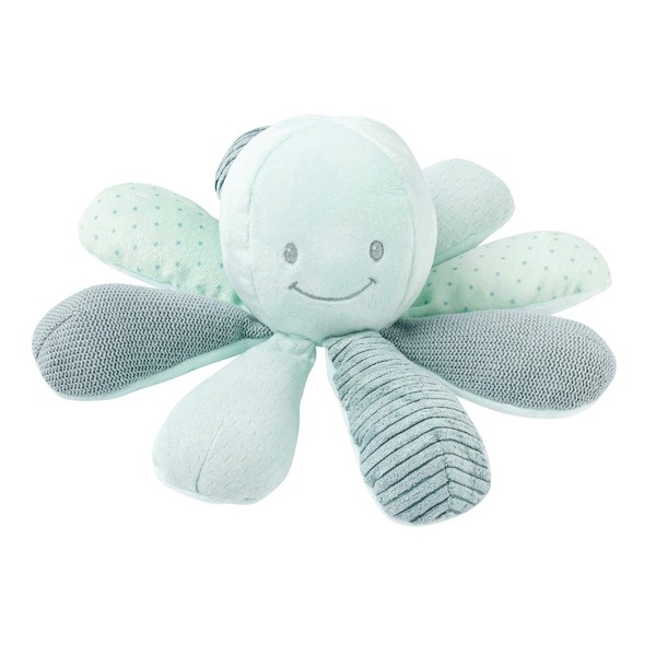 Nattou 8-Activity Plush Octopus, Soft Toy, Stuffed Animal, Cuddly Companion, Cotton/Polyester, Machine Washable, PETA-Approved Vegan, 0+ years, 25 cm, (Lapidou Collection) Mint Green