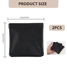PU Leather Wallet and Storage Bag for Men and Women, 2 Piece Set with Spring Clasp, Rustproof, Waterproof, Compact and Convenient for Corners, Keys, Cables and Accessories, Black