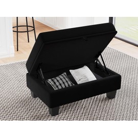 Belffin Velvet Convertible Storage Ottoman Upholstered Storage Chaise Bench Footstool Ottoman Black