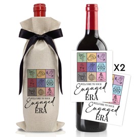 Engagement Gift Wine Bag with 2 Bottle Label Stickers, Welcome to Your Engaged Era Wine Bag, Honeymoon Gifts for Couples Newlyweds, Bridal Shower Wedding Party Decor Favors Supplies- A03