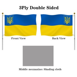 Hypoth Double Sided Ukraine Trident Flag 3x5 FT Outdoor- UV Fade Resistant 3Ply Ukrainian National Flags Canvas Header with 2 Brass Grommets Easy to Rising