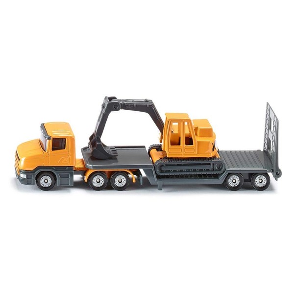 siku 1611, Low Loader with Excavator, Metal/Plastic, Yellow/Grey, Opening tailgate,