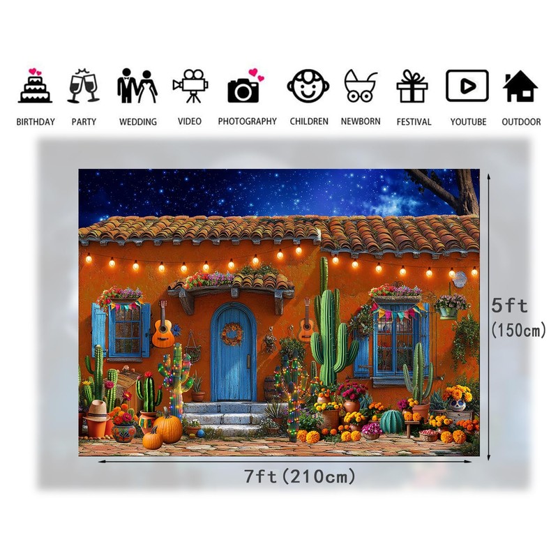 LTLYH Mexican Fiesta Backdrop 7x5ft Day of The Dead Photography