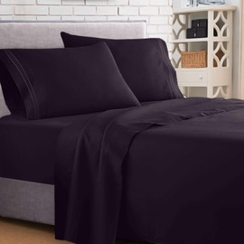 Clara Clark ® Supreme 1500 Collection 3pc Bed Sheet Set- Twin (Single) Size, Purple Eggplant (75”x39” Fits XL)
