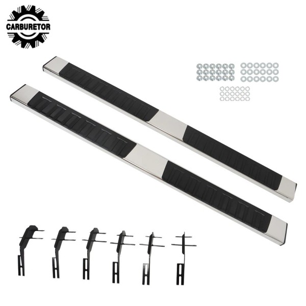 home-garden-fix Pair Boards Side Step Nerf Bars S/S Silver For