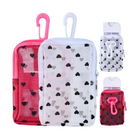 Babeezy 2-Pack Case Compatible with Touchland Hand Sanitizer Spray, Mesh Zipper Pouch Keychain with Card Holder, Fits for Bare Bottles &Silicone Case Versions, White & Hot Pink