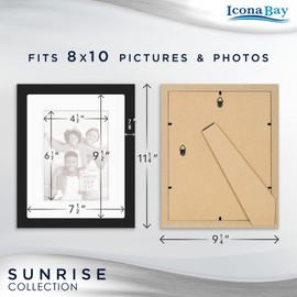 Icona Bay - 8x10 Mat to 5x7 Black Picture Frame - Painted Solid One-Piece Wood Composite, Modern Farmhouse - Sunrise Collection
