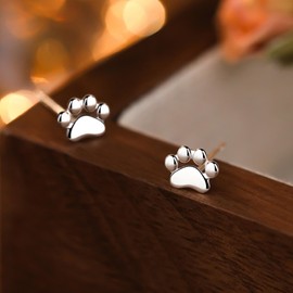 KASFREE 925 Sterling Silver Cat Earrings for Women Paw Print Earrings Cat Stud Earrings Cute Stud Earrings for Women Hypoallergenic (Style 3)