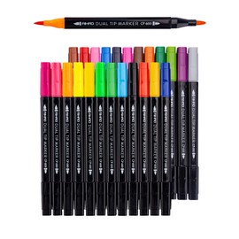 AIHAO Markers for Kids,Washable Markers With Stand Portable Box,Dual Tip Set, Brush & Fine Tips, 24 Pack, Art Supplies for Coloring, Doodling, Sketching, Drawing, Journaling