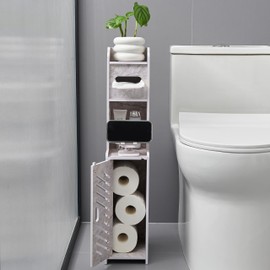 Doxo Small Bathroom Storage Cabinet, Behind Toilet Bathroom Organizer, Narrow Toilet Paper Cabinet for Restroom (Marble White)