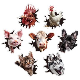 SUPERFINDINGS 7 Styles 3D Animal Car Decal Dog Vehicles Stickers Pig Bumper Stickers Cat Realistic Car Sticker Funny Cow Chicken Self Adhesive Stickers for Car Motorcycle Computer Window Luggage