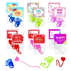 32 Pack Individually Wrapped Valentines Day Slappy Hands, Stretch Hearts with Valentines Greeting Cards for Boys Girls, School Classroom Exchange Toy Party Favors, Valentine's Day Gifts for Kids