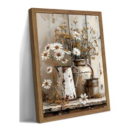Country Wall Art, Farmhouse Pictures Wall Decor, Rustic Daisy Canvas Prints, Rusty Watering Can Art Paintings, Vintage Floral Artwork for Living Room Hallway Kitchen Bathroom Decor, Framed 12x16 In