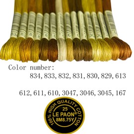 Premium Rainbow Color Embroidery Floss - Cross Stitch Threads - Friendship Bracelets Floss - Crafts Floss - 14 Skeins Per Pack Embroidery Floss, Gold Gradient
