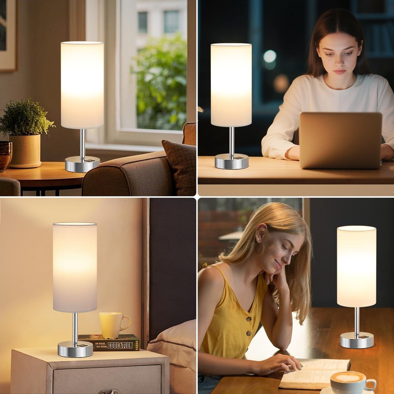 Aooshine Bedside Lamps, Dimmable Table Lamps with White Fabric Shade,
