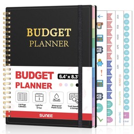 SUNEE Budget Planner - Monthly Budget Book with Expense Tracker Notebook, Undated 12 Month Bill Organizer & Finance Planner to Manage Your Money, A5(6.4" x 8.3") Account Book with Colorful Tab, Black